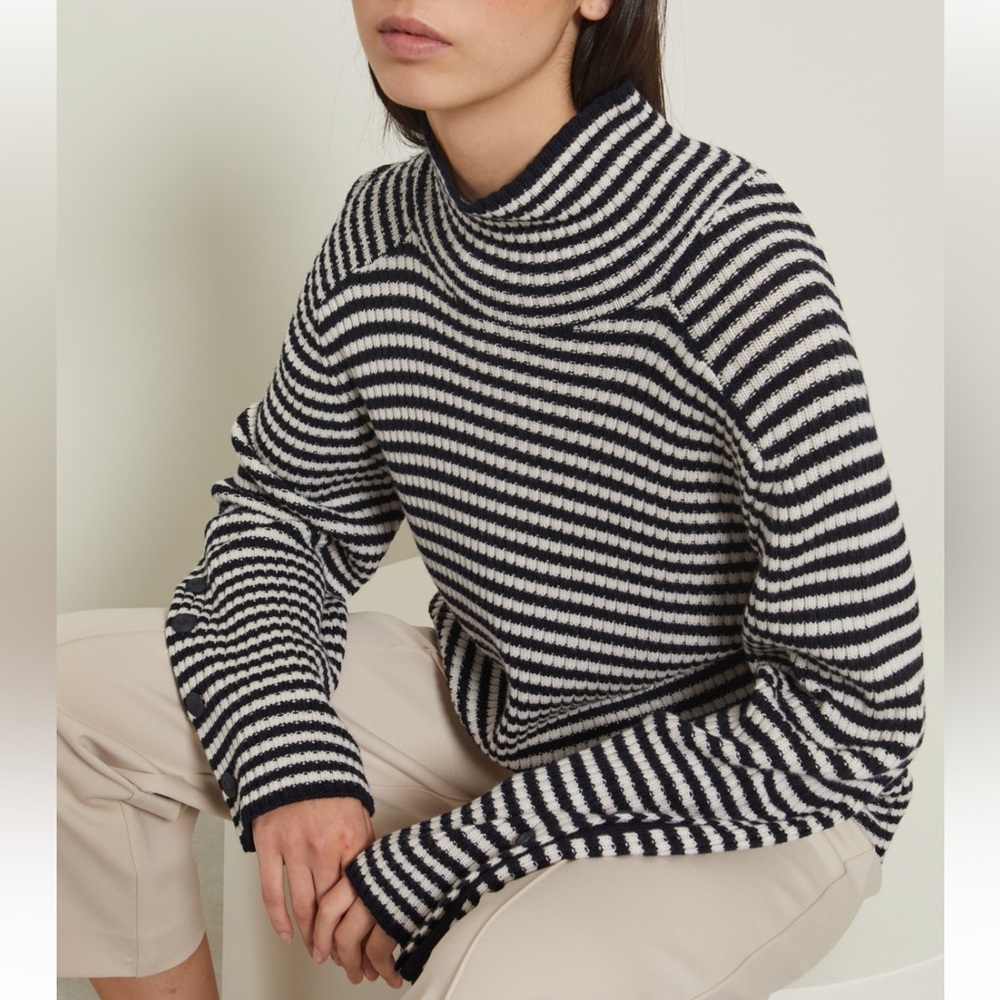 NWOT MaxMara Navy and White Striped Cowl Neck Sweater